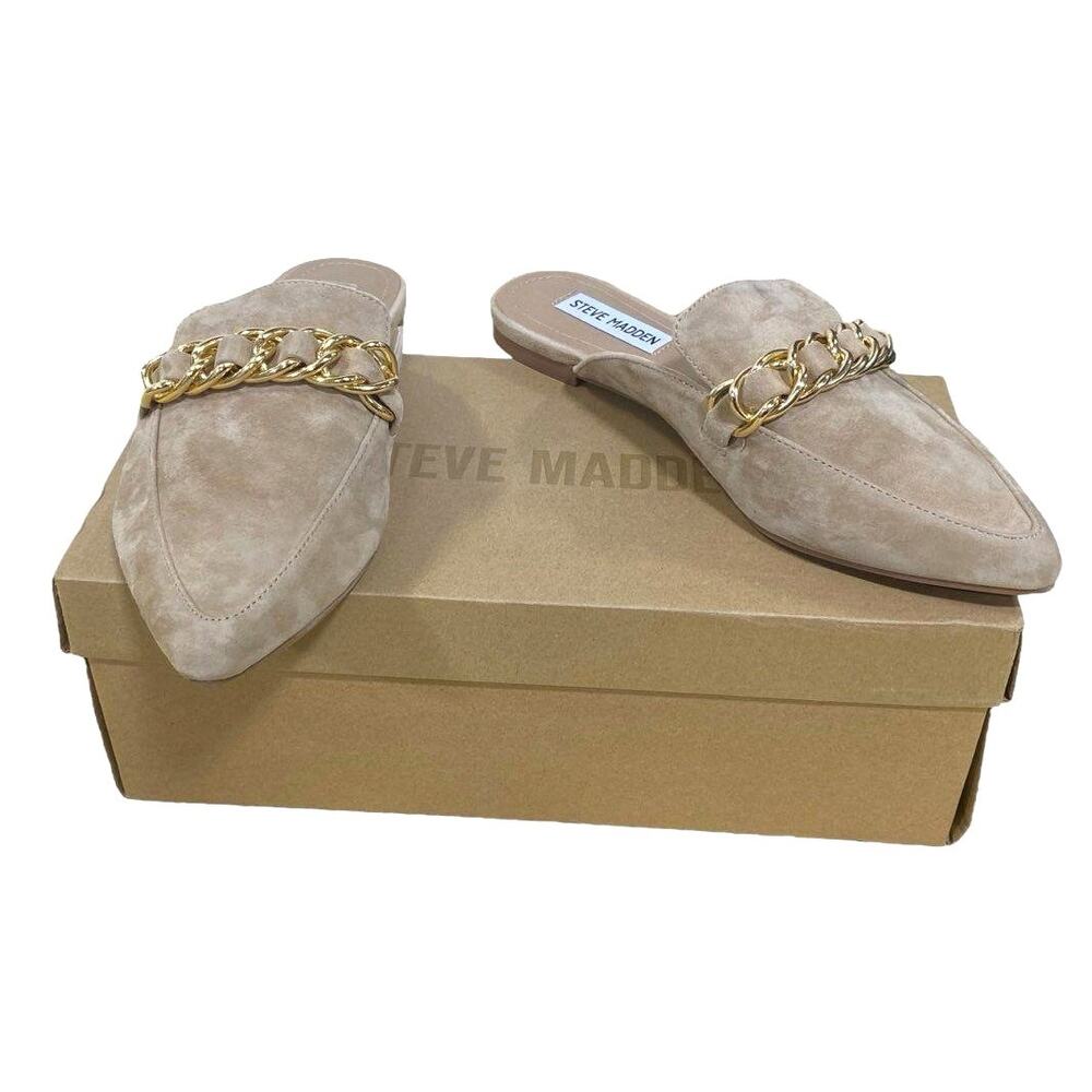 Steve Madden Faine Suede Chain Detail Mules Flats 7.5M